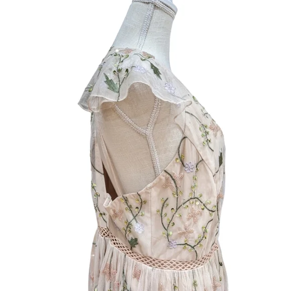 ASOS DESIGN pretty embroidered floral and sequin mesh maxi dress Size 12 - Picture 11 of 14